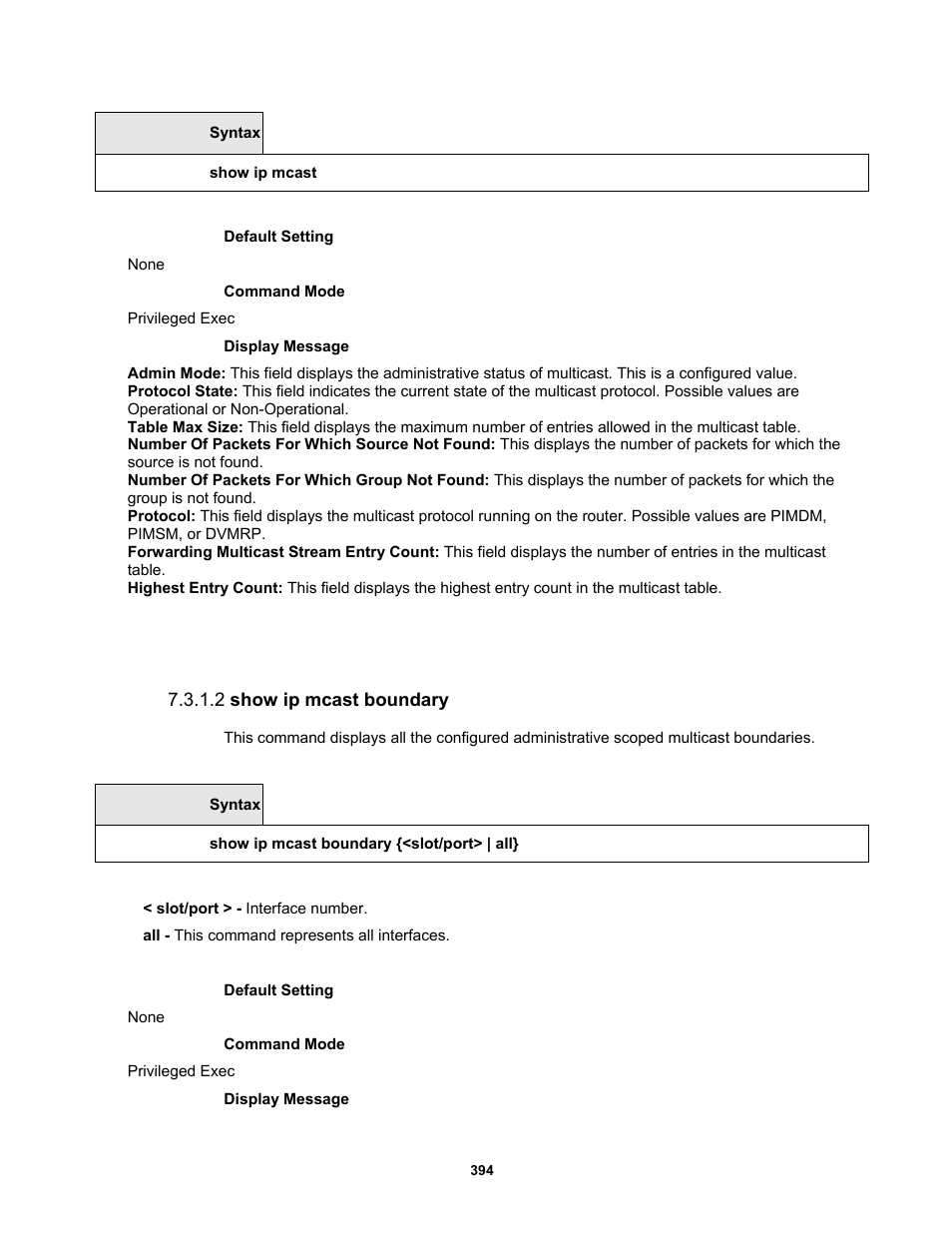 2 show ip mcast boundary | Fortinet MR1 User Manual | Page 394 / 640