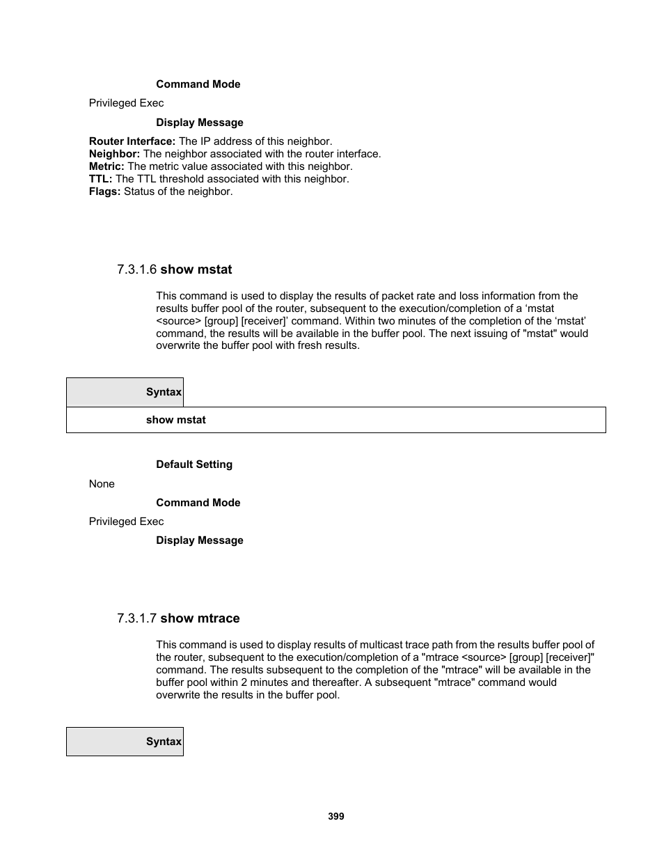 6 show mstat, 7 show mtrace | Fortinet MR1 User Manual | Page 399 / 640