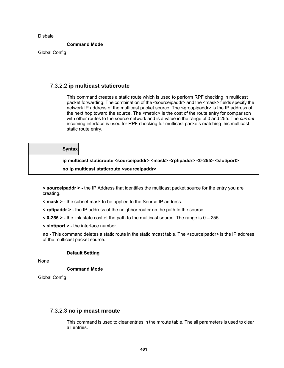 2 ip multicast staticroute, 3 no ip mcast mroute | Fortinet MR1 User Manual | Page 401 / 640