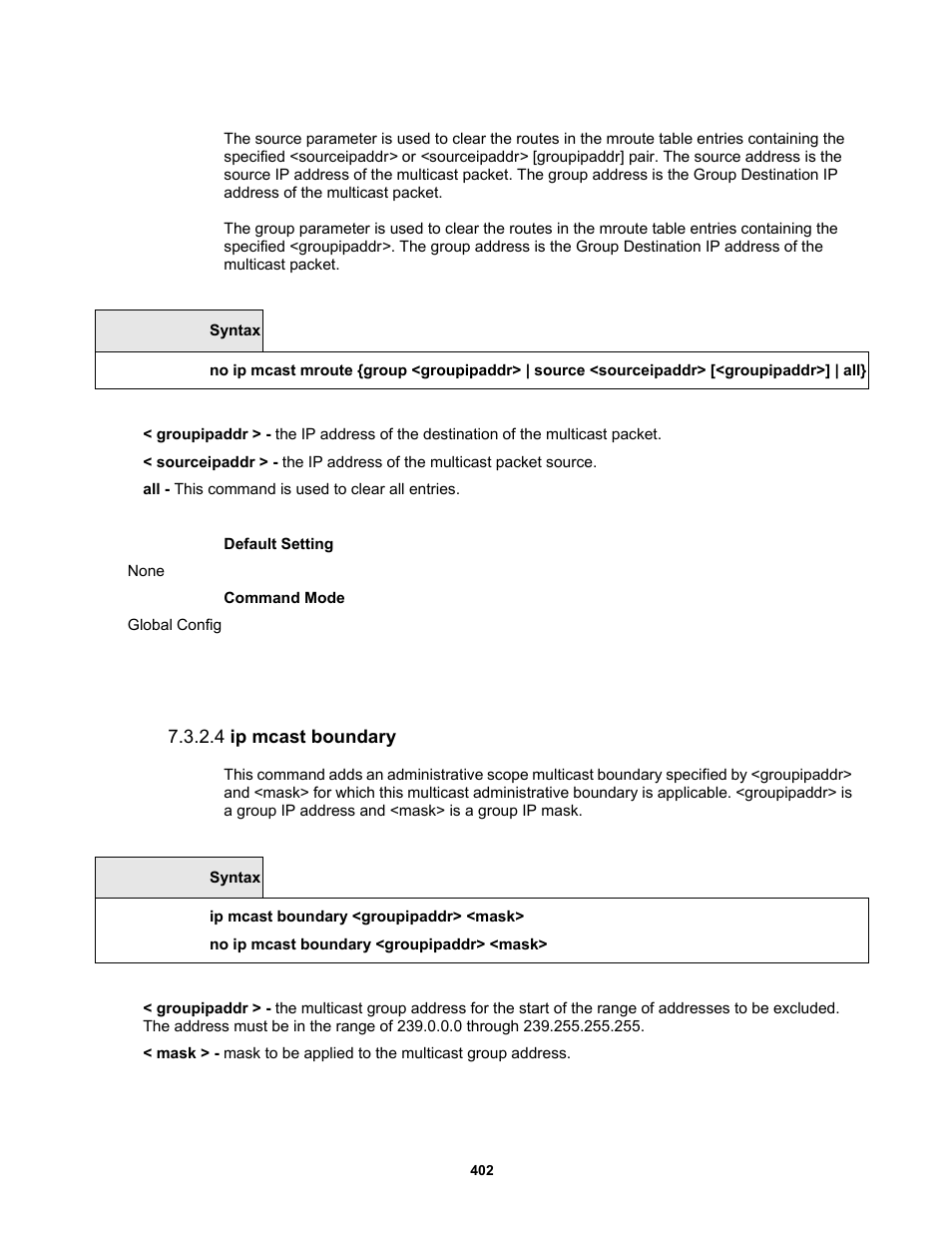 4 ip mcast boundary | Fortinet MR1 User Manual | Page 402 / 640