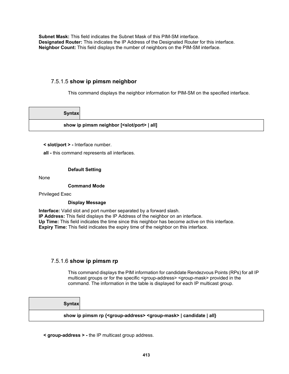 5 show ip pimsm neighbor, 6 show ip pimsm rp | Fortinet MR1 User Manual | Page 413 / 640