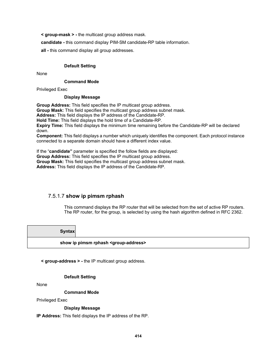 7 show ip pimsm rphash | Fortinet MR1 User Manual | Page 414 / 640