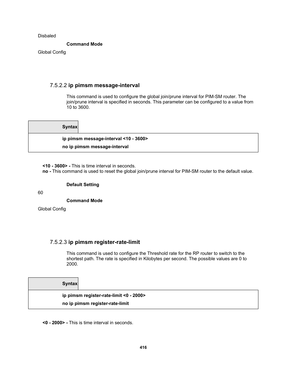 2 ip pimsm message-interval, 3 ip pimsm register-rate-limit | Fortinet MR1 User Manual | Page 416 / 640