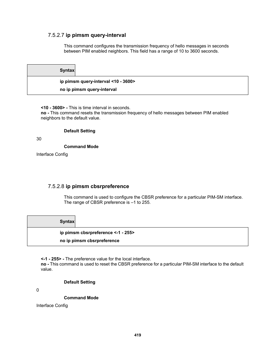 7 ip pimsm query-interval, 8 ip pimsm cbsrpreference | Fortinet MR1 User Manual | Page 419 / 640