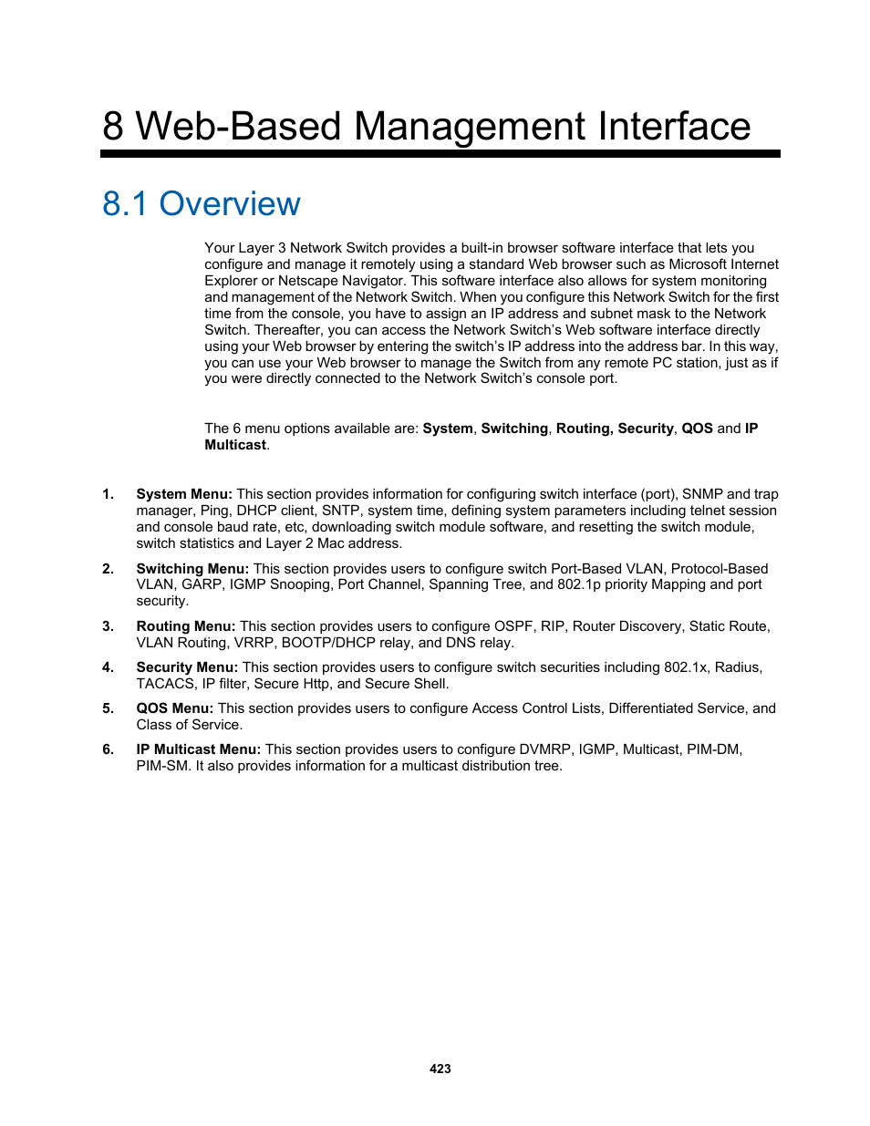 8 web-based management interface, 1 overview | Fortinet MR1 User Manual | Page 423 / 640