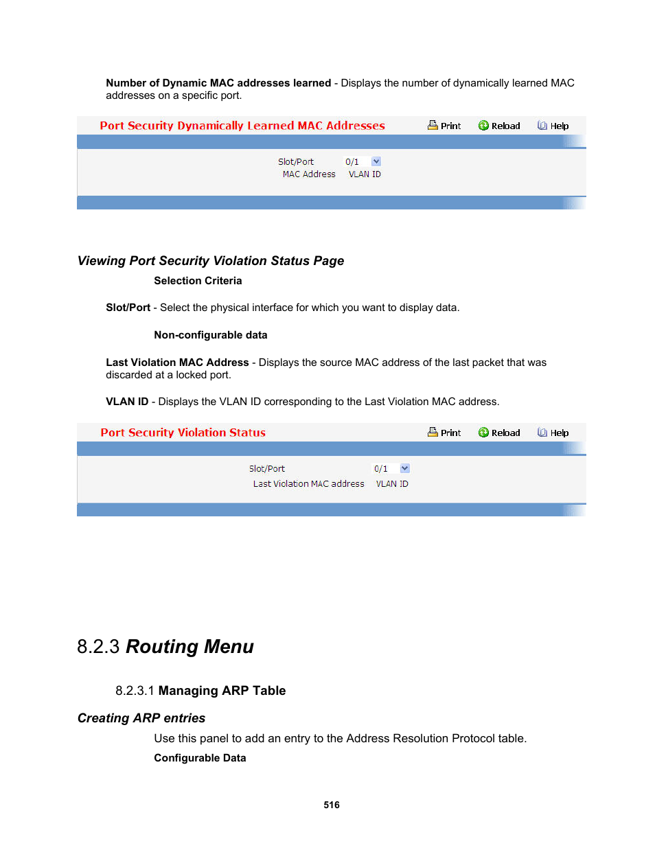 3 routing menu, 1 managing arp table | Fortinet MR1 User Manual | Page 516 / 640