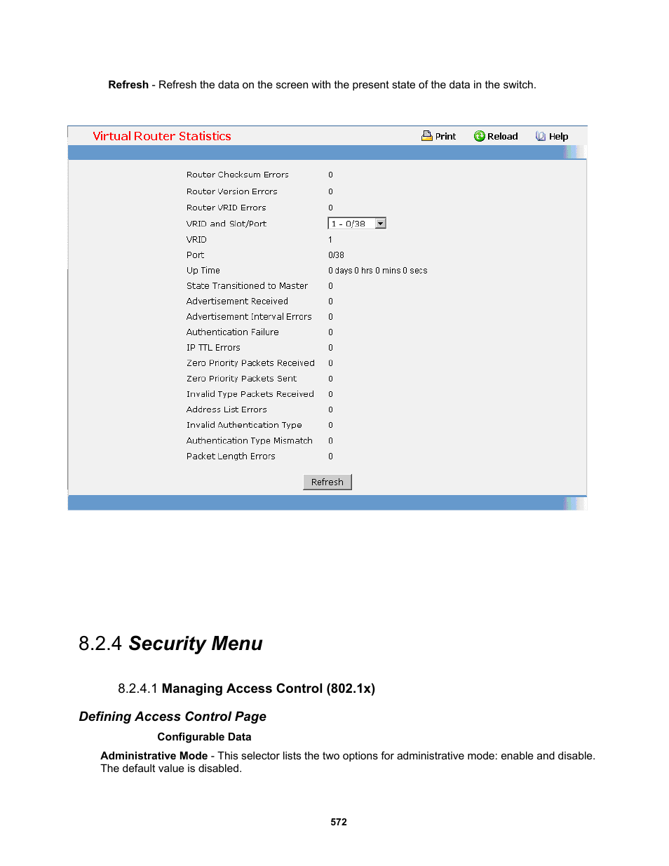 4 security menu, 1 managing access control (802.1x) | Fortinet MR1 User Manual | Page 572 / 640