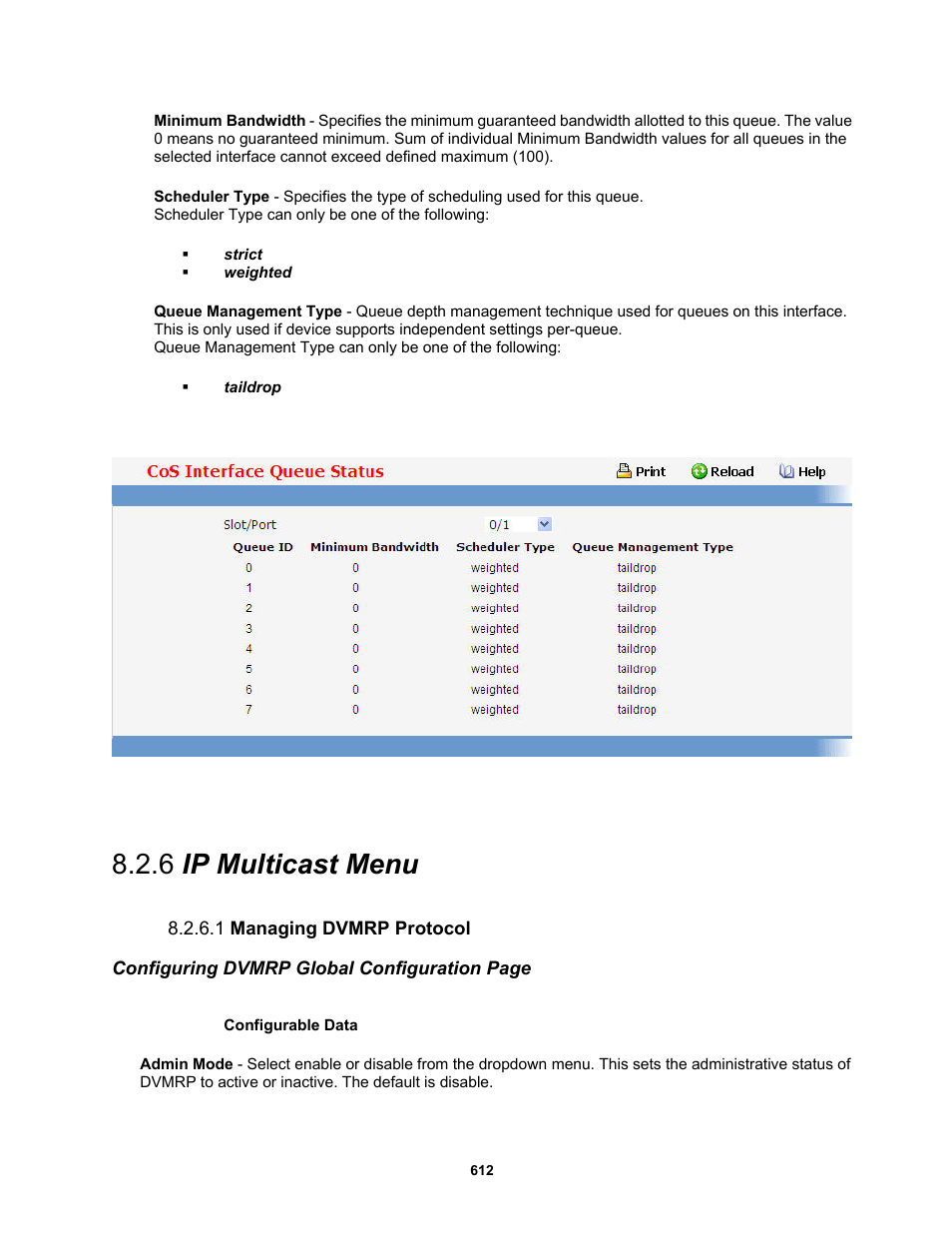 6 ip multicast menu, 1 managing dvmrp protocol | Fortinet MR1 User Manual | Page 612 / 640