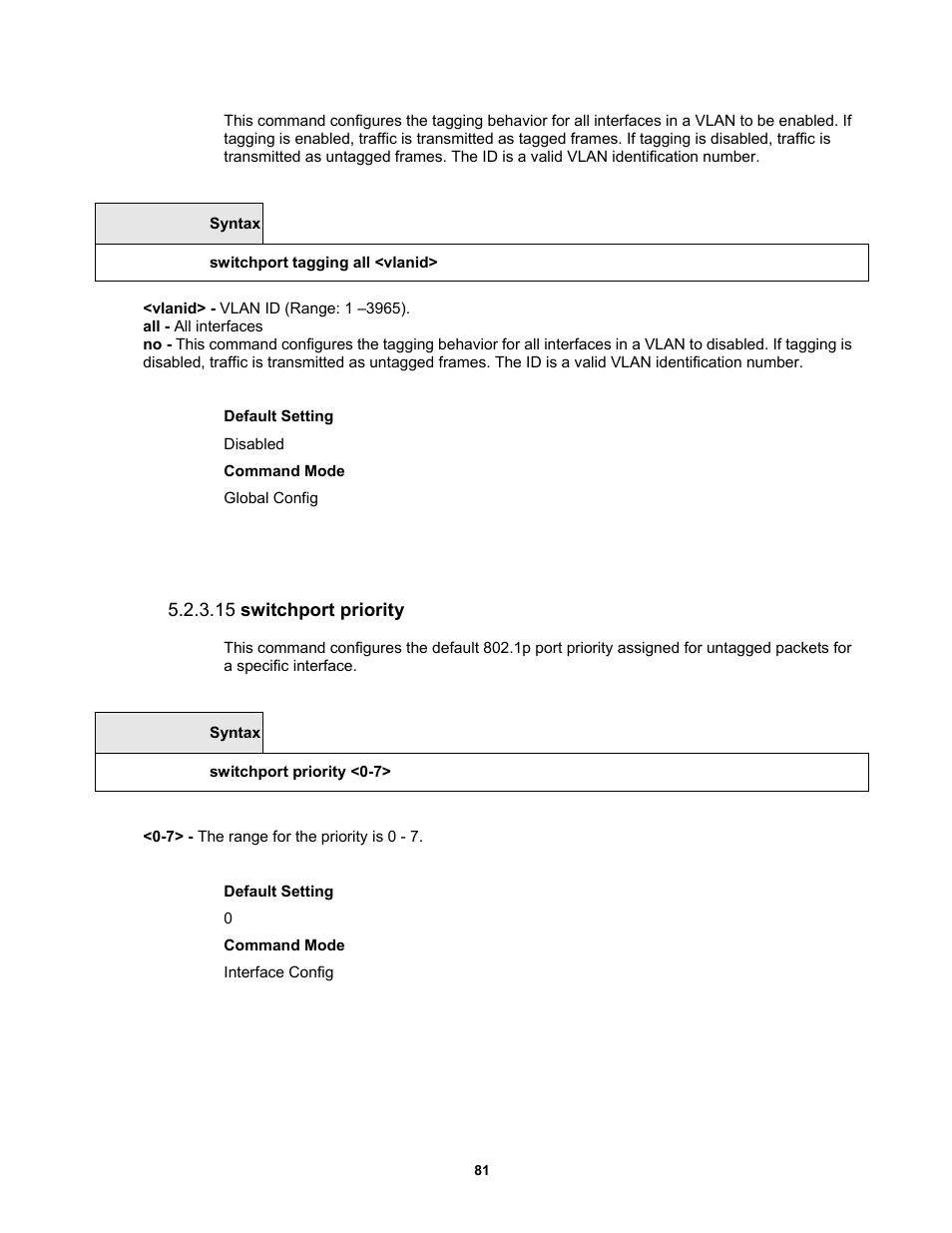 15 switchport priority | Fortinet MR1 User Manual | Page 81 / 640