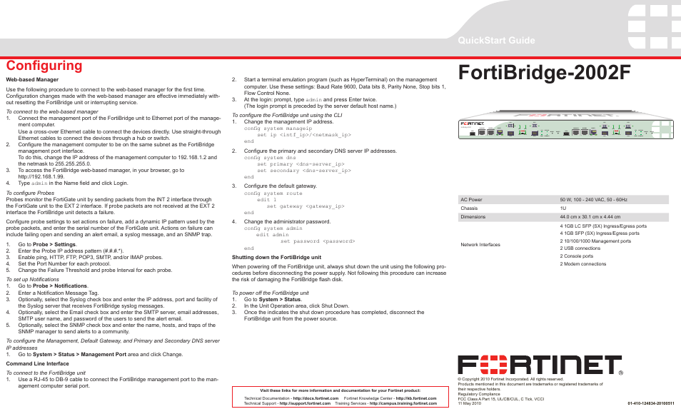 Fortinet FortiBridge 2002F User Manual | 2 pages