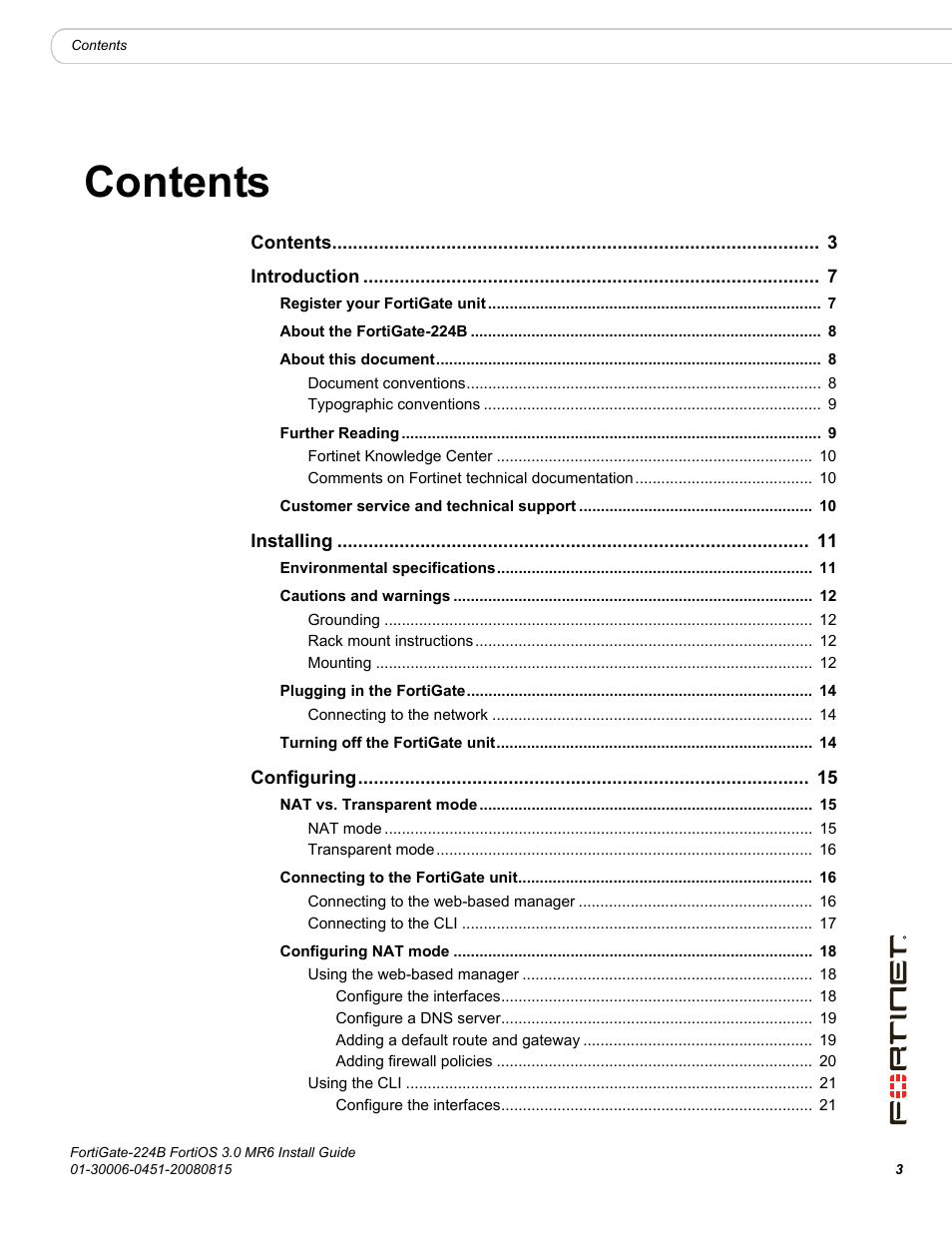 Fortinet FortiGate 224B User Manual | Page 3 / 54