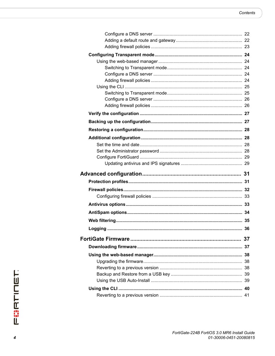 Fortinet FortiGate 224B User Manual | Page 4 / 54