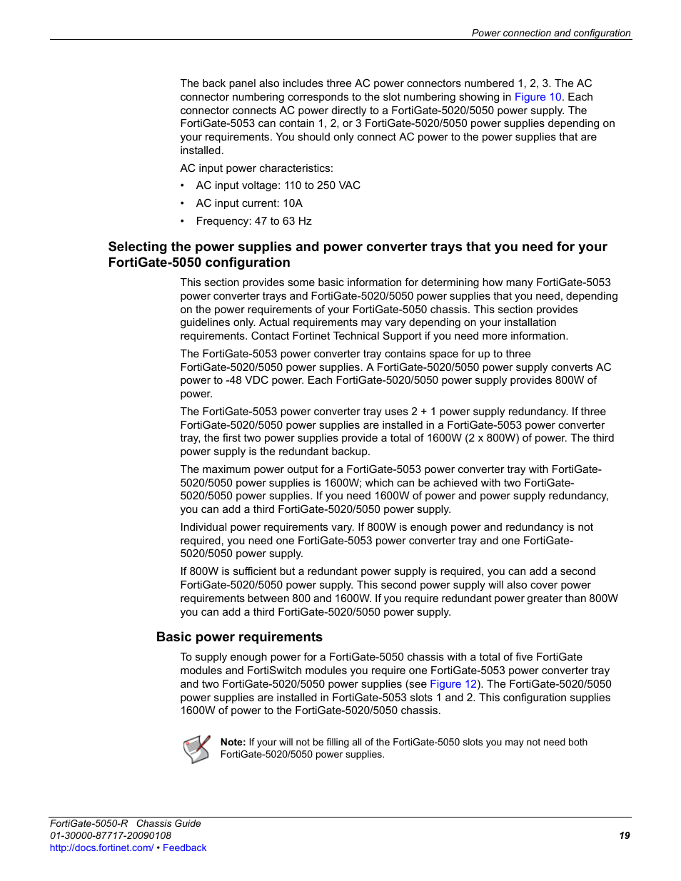 Basic power requirements | Fortinet FortiGate 5050-R User Manual | Page 19 / 28