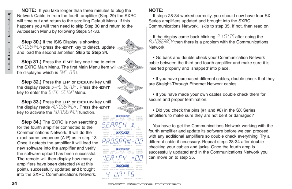 3 units, Autosearch, Amp adj | Sxrc setup | Fortinet 2 SXRC User Manual | Page 24 / 88