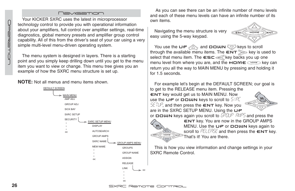 Sxrc setup, Group amps, Release | Down, Home | Fortinet 2 SXRC User Manual | Page 26 / 88