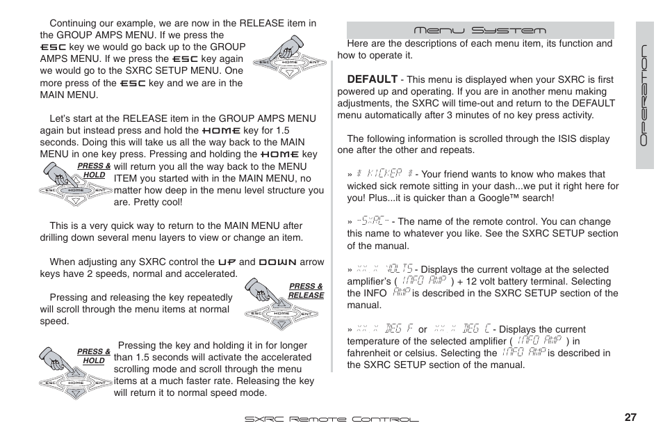 Kicker, Sxrc, Xx.x volts | Info amp, Xx.x deg f, Xx.x deg c | Fortinet 2 SXRC User Manual | Page 27 / 88