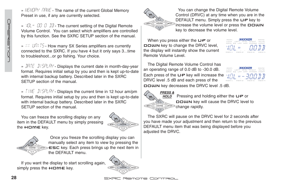 Vol= 00.0 db, Xx units, Date display | Time display | Fortinet 2 SXRC User Manual | Page 28 / 88