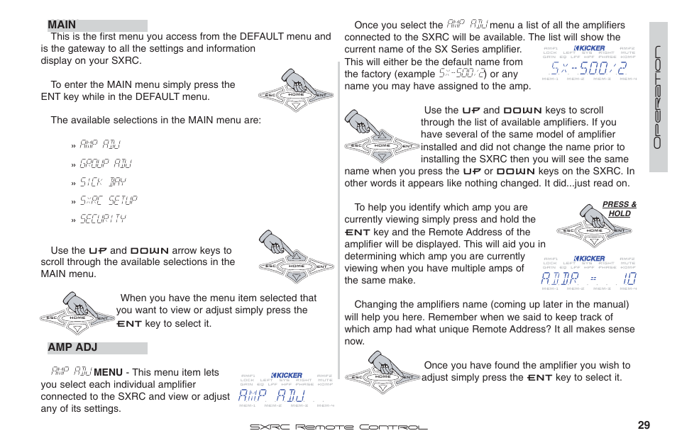 Amp adj, Sx-500/2, Group adj | Sick bay, Sxrc setup, Security | Fortinet 2 SXRC User Manual | Page 29 / 88