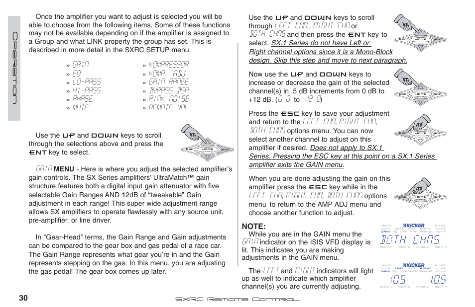 Gain, Left chn, Right chn | Both chns, Left, Right, Lo-pass, Hi-pass, Phase, Mute | Fortinet 2 SXRC User Manual | Page 30 / 88