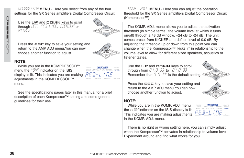 Kompressor, Red-line, Contour | Attack, Komp, Komp. adj, 0 db | Fortinet 2 SXRC User Manual | Page 36 / 88