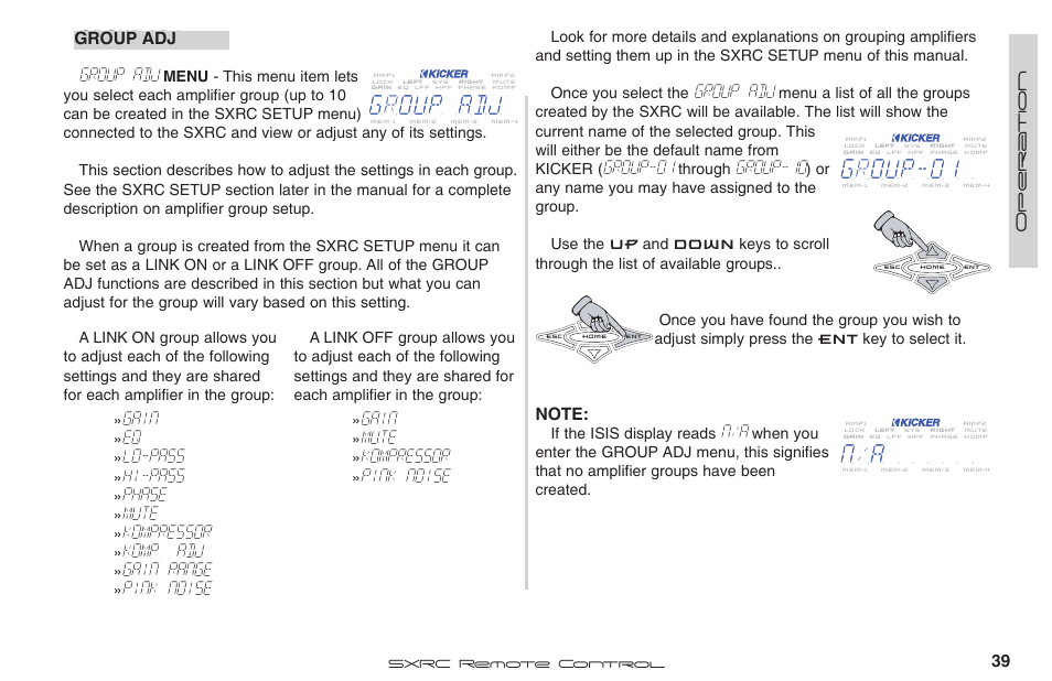 Nn / a a, Group adj, Gain | Lo-pass, Hi-pass, Phase, Mute, Kompressor, Komp. adj, Gain range | Fortinet 2 SXRC User Manual | Page 39 / 88