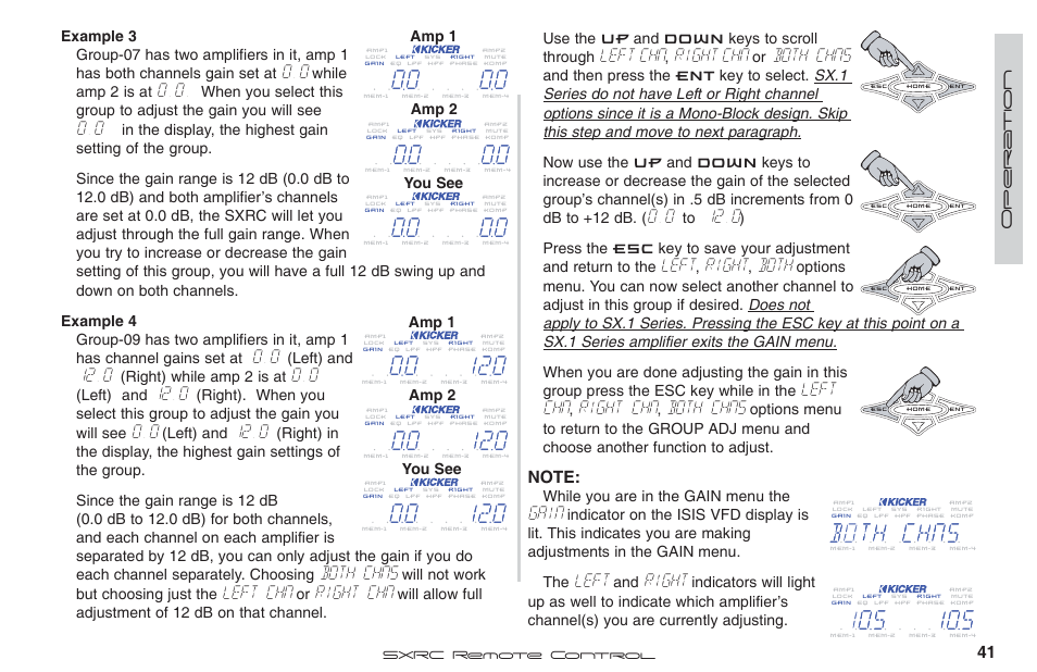 Left chn, Right chn, Both chns | Left, Right, Both, Gain | Fortinet 2 SXRC User Manual | Page 41 / 88