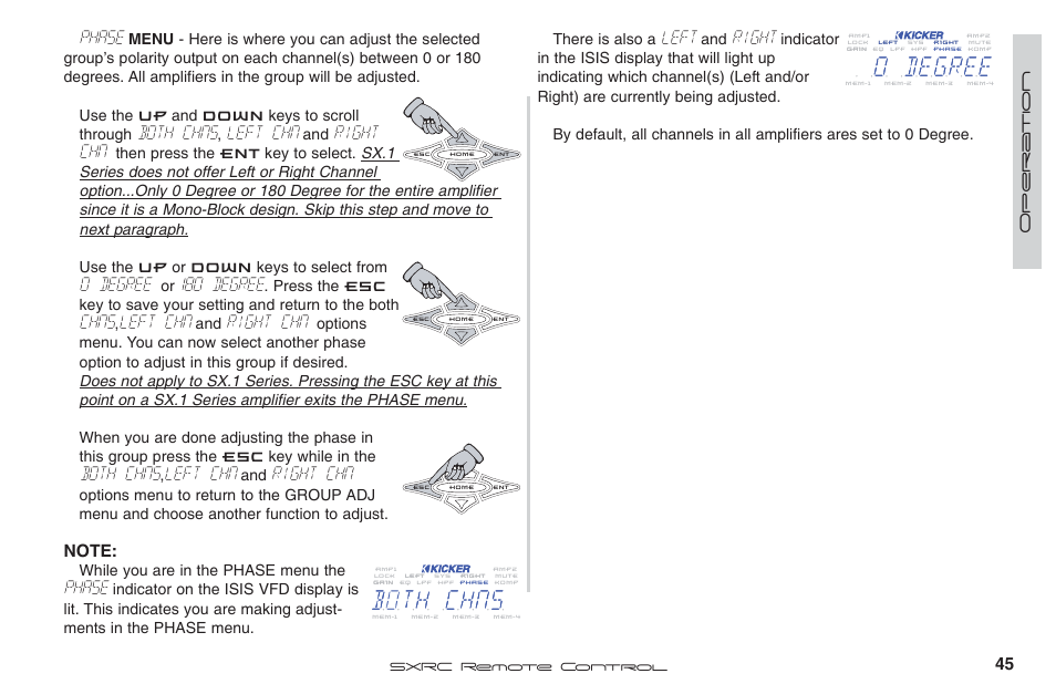 Phase, Both chns, Left chn | Right chn, 0 degree, 180 degree, Chns, Left, Right | Fortinet 2 SXRC User Manual | Page 45 / 88