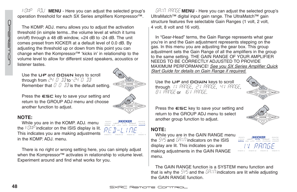 Komp. adj, 0 db, Komp | Gain range, 1v range, 2v range, 4v range, 8v range, 16v range, Gain | Fortinet 2 SXRC User Manual | Page 48 / 88