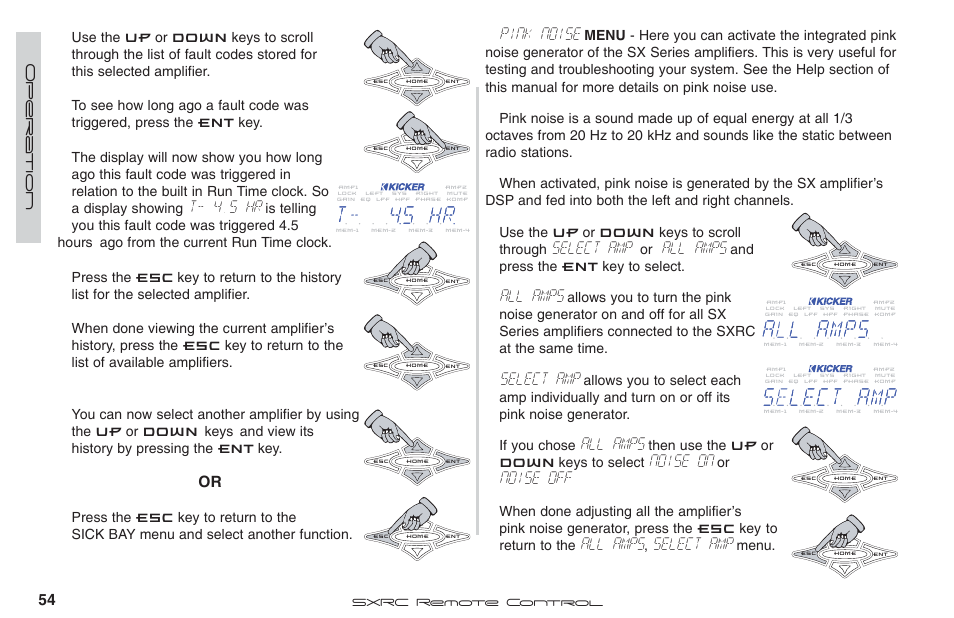 T- 4 4 5 5 h h r r, T- 4.5 hr, Pink noise | Select amp, All amps, Noise on, Noise off | Fortinet 2 SXRC User Manual | Page 54 / 88