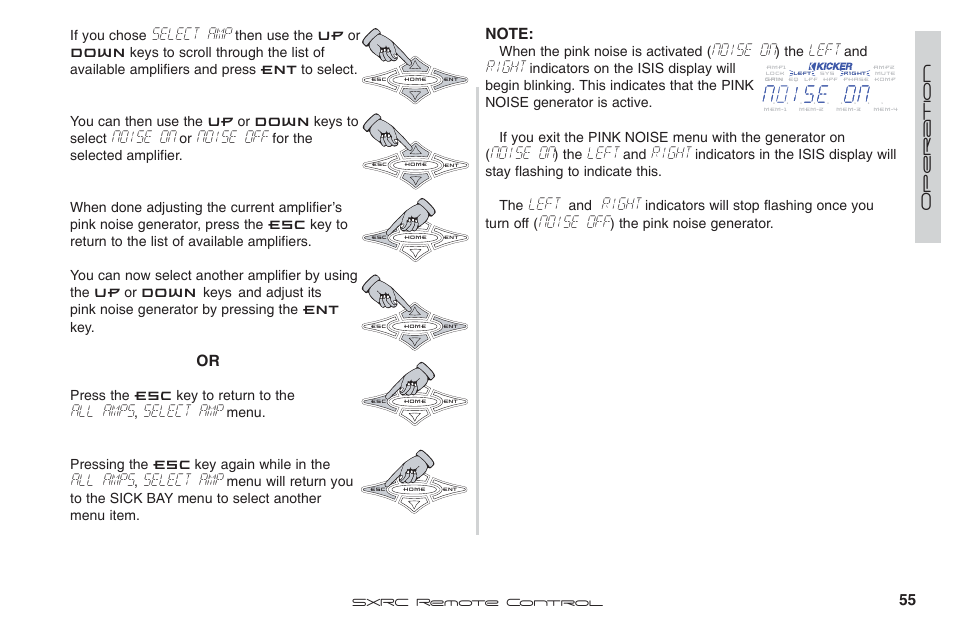 Select amp, Noise on, Noise off | All amps, Left, Right | Fortinet 2 SXRC User Manual | Page 55 / 88