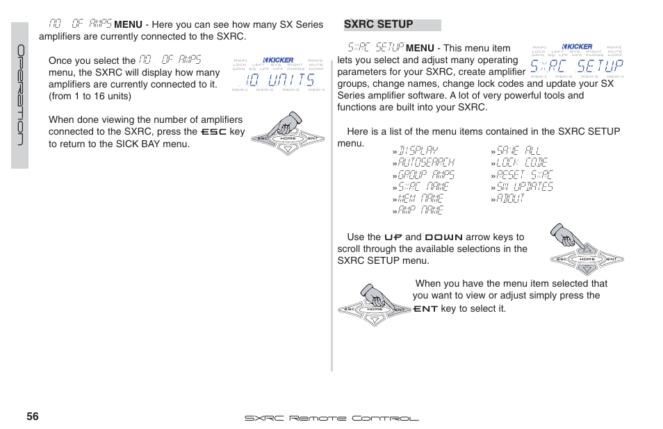 No. of amps, Sxrc setup, Display | Autosearch, Group amps, Sxrc name, Mem name, Amp name, Save all, Lock code | Fortinet 2 SXRC User Manual | Page 56 / 88