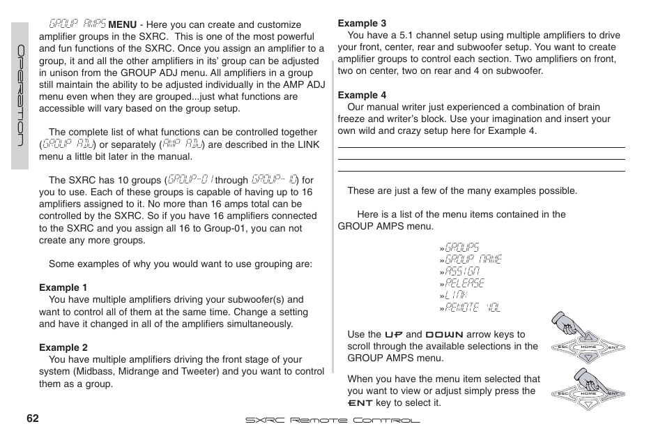 Group amps, Group adj, Amp adj | Group-01, Group-10, Groups, Group name, Assign, Release, Link | Fortinet 2 SXRC User Manual | Page 62 / 88