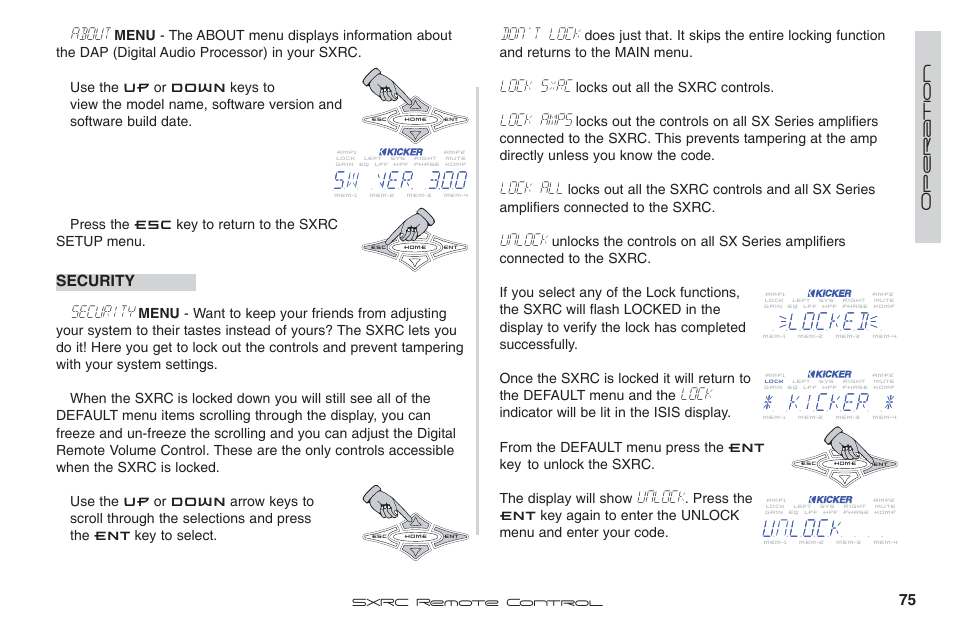 About, Don’t lock, Lock sxrc | Lock amps, Lock all, Unlock, Lock, Security | Fortinet 2 SXRC User Manual | Page 75 / 88