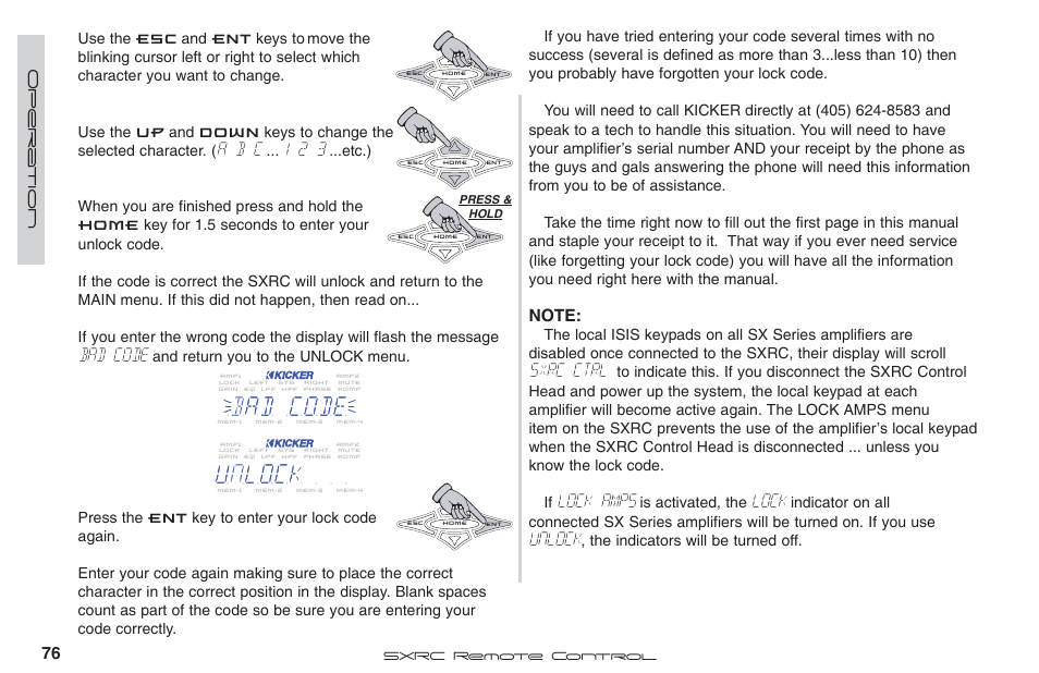 A b c, Bad code, Sxrc ctrl | Lock amps, Lock, Unlock | Fortinet 2 SXRC User Manual | Page 76 / 88