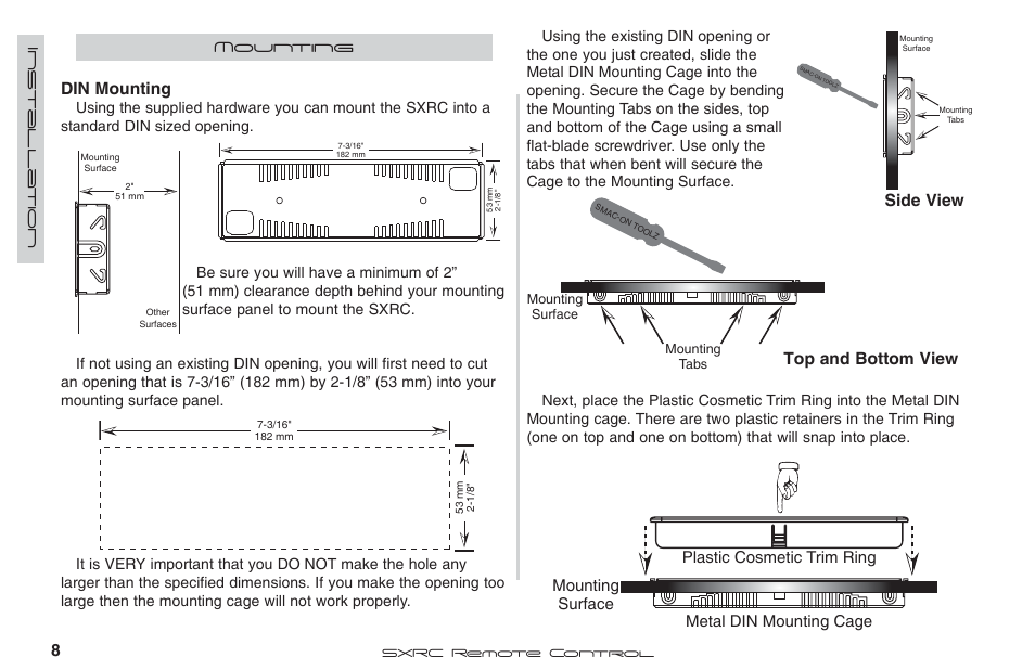 Din mounting, Side view top and bottom view | Fortinet 2 SXRC User Manual | Page 8 / 88