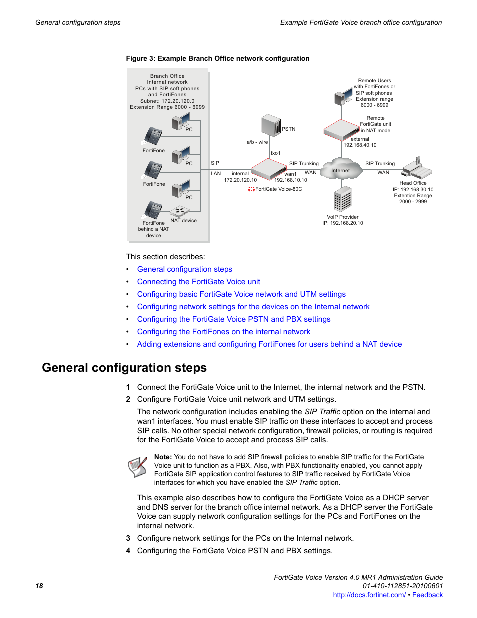 General configuration steps | Fortinet FortiGate Voice 4.0 MR1 User Manual | Page 18 / 60