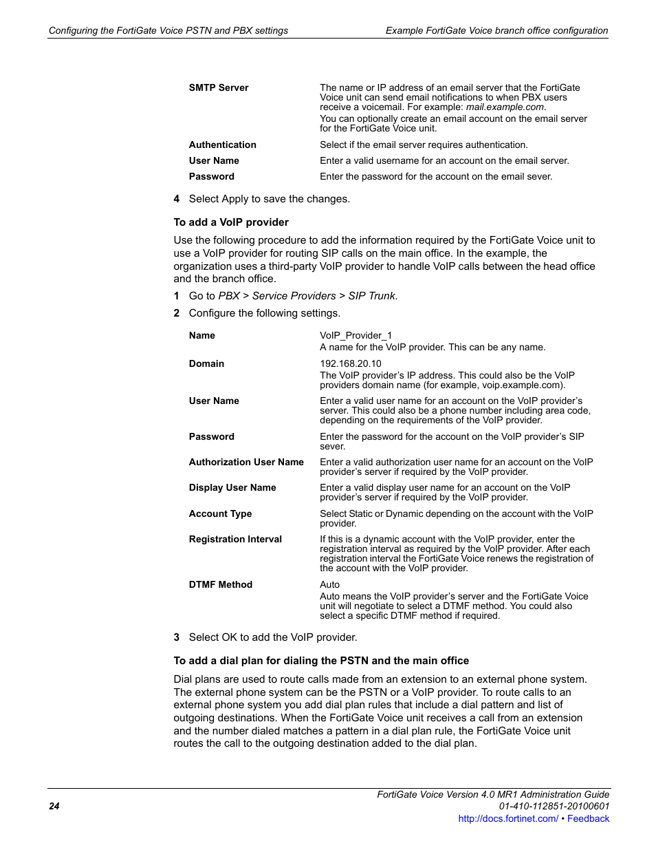 To add a voip provider | Fortinet FortiGate Voice 4.0 MR1 User Manual | Page 24 / 60