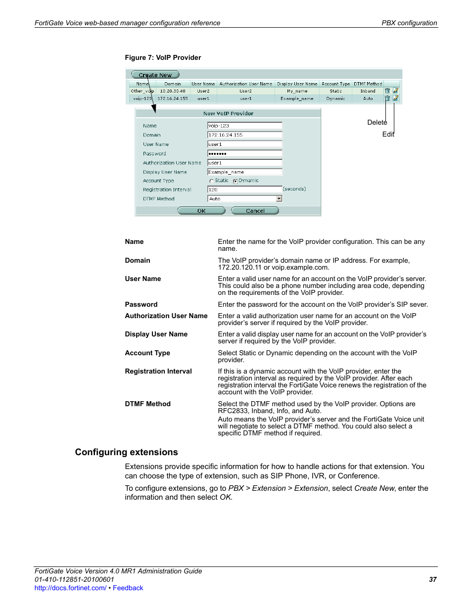Configuring extensions | Fortinet FortiGate Voice 4.0 MR1 User Manual | Page 37 / 60