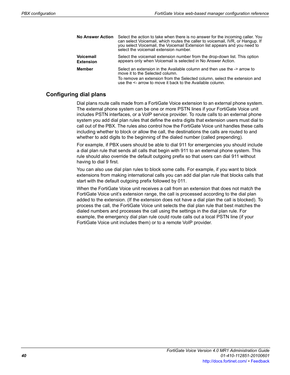 Configuring dial plans | Fortinet FortiGate Voice 4.0 MR1 User Manual | Page 40 / 60