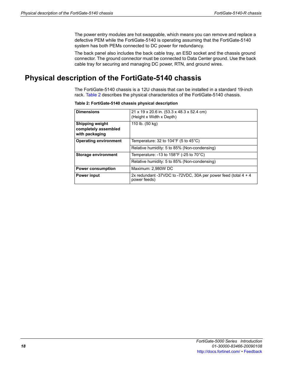 Physical description of the fortigate-5140 chassis | Fortinet FortiGate-5000 User Manual | Page 18 / 77