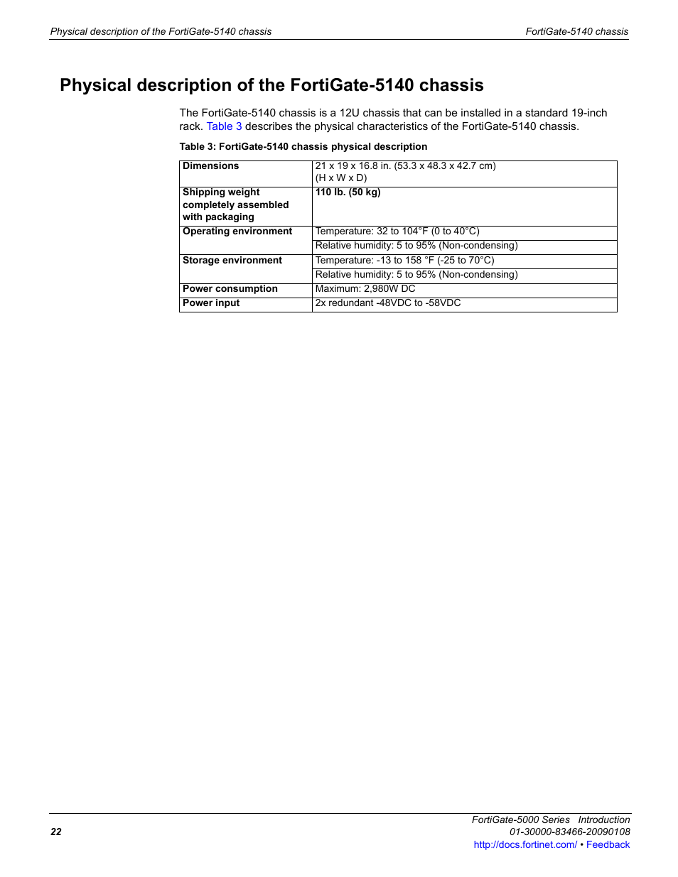 Physical description of the fortigate-5140 chassis | Fortinet FortiGate-5000 User Manual | Page 22 / 77