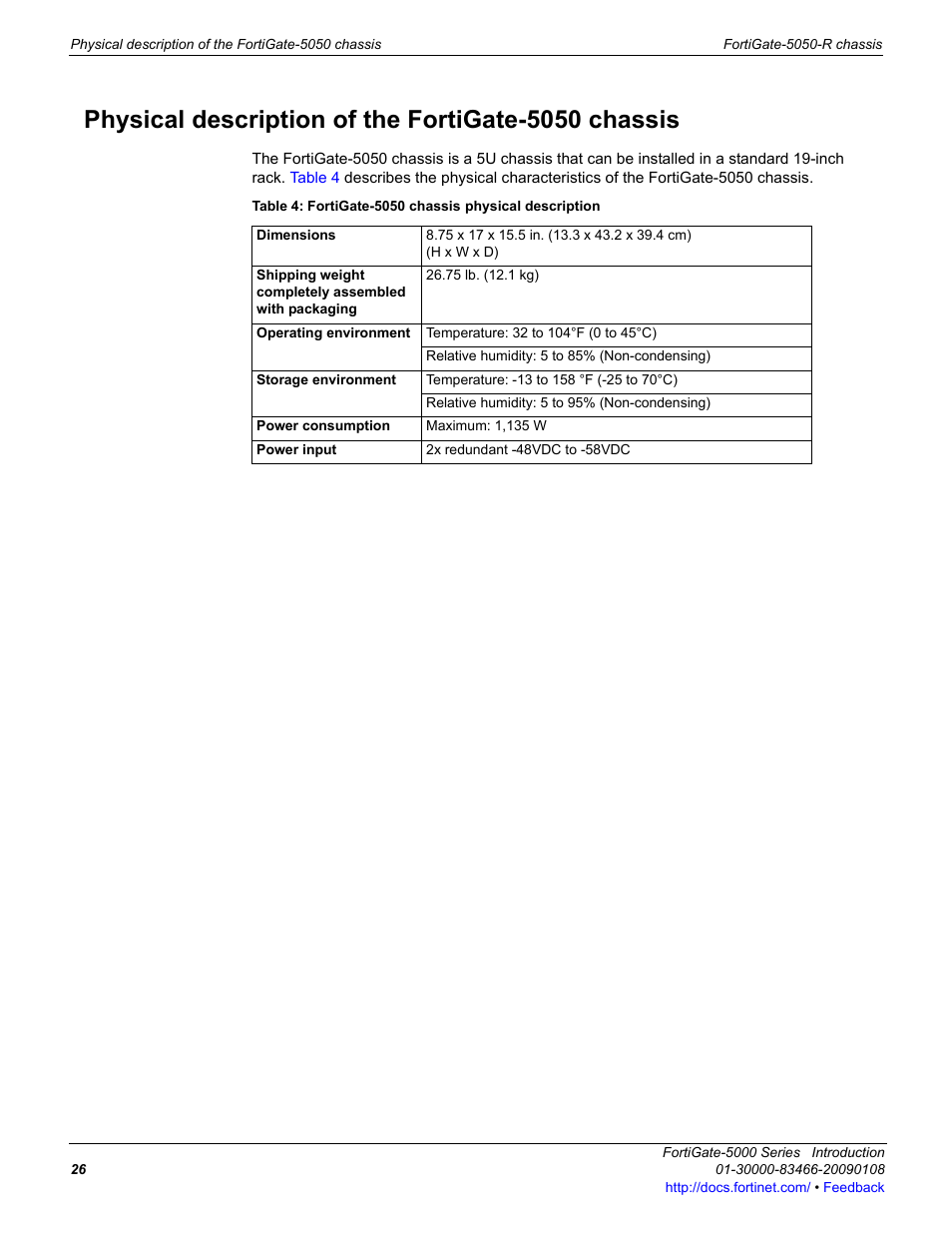 Physical description of the fortigate-5050 chassis | Fortinet FortiGate-5000 User Manual | Page 26 / 77