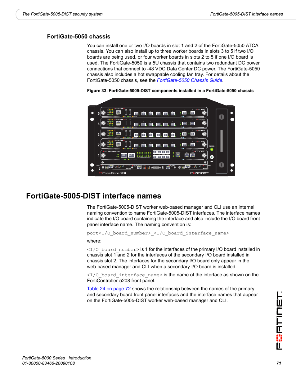 Fortigate-5050 chassis, Fortigate-5005-dist interface names | Fortinet FortiGate-5000 User Manual | Page 71 / 77