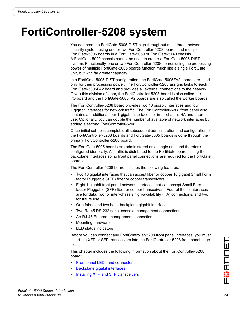 Forticontroller-5208 system, Forticontroller-5208 system” on | Fortinet FortiGate-5000 User Manual | Page 73 / 77