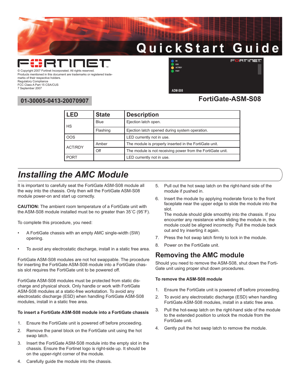 Fortinet ASM-S08 User Manual | 1 page