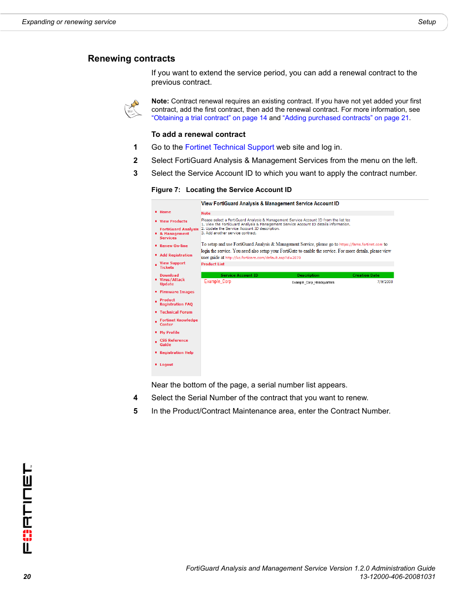 Renewing contracts | Fortinet FortiGuard Analysis 1.2.0 User Manual | Page 20 / 76