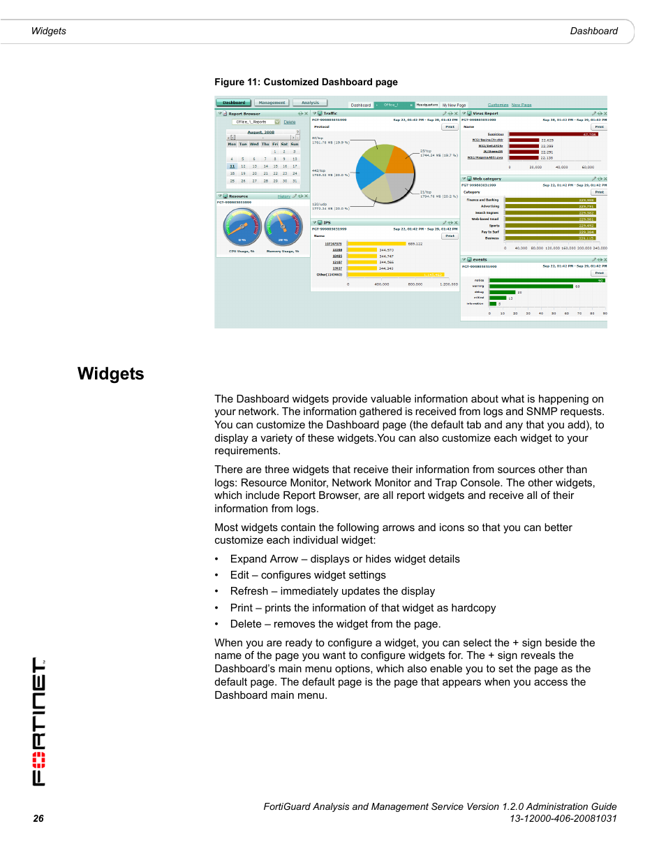 Widgets | Fortinet FortiGuard Analysis 1.2.0 User Manual | Page 26 / 76