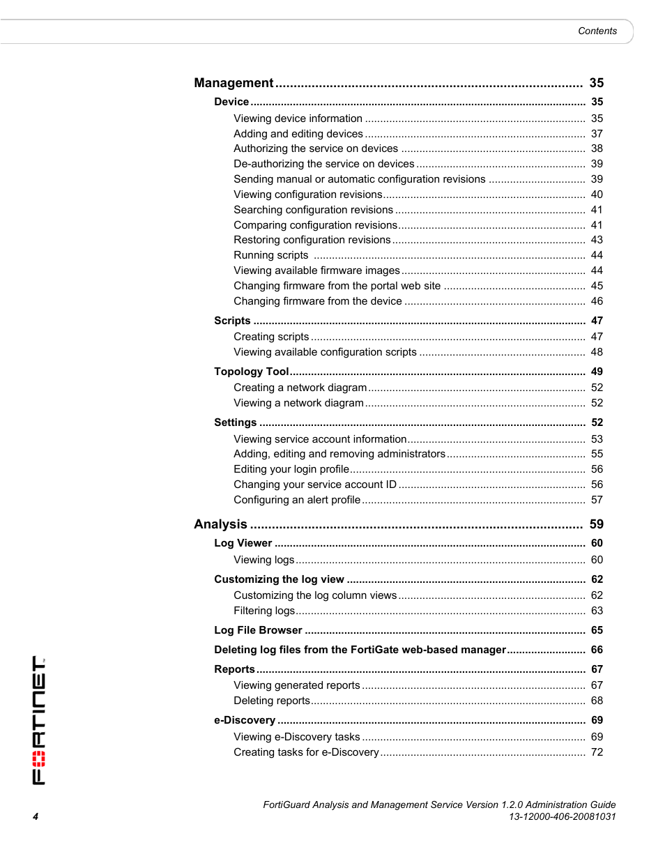 Fortinet FortiGuard Analysis 1.2.0 User Manual | Page 4 / 76