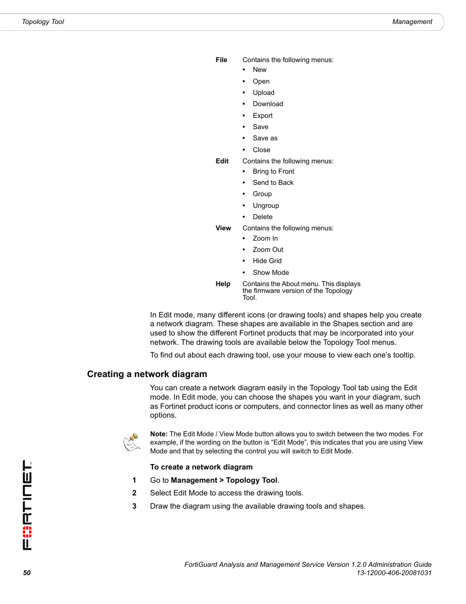 Creating a network diagram | Fortinet FortiGuard Analysis 1.2.0 User Manual | Page 50 / 76