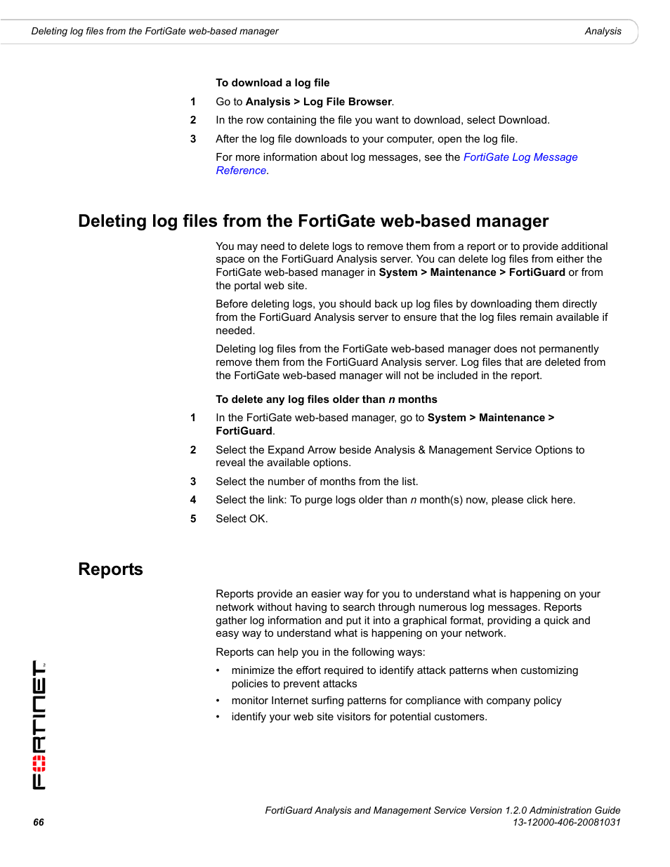 Reports | Fortinet FortiGuard Analysis 1.2.0 User Manual | Page 64 / 76